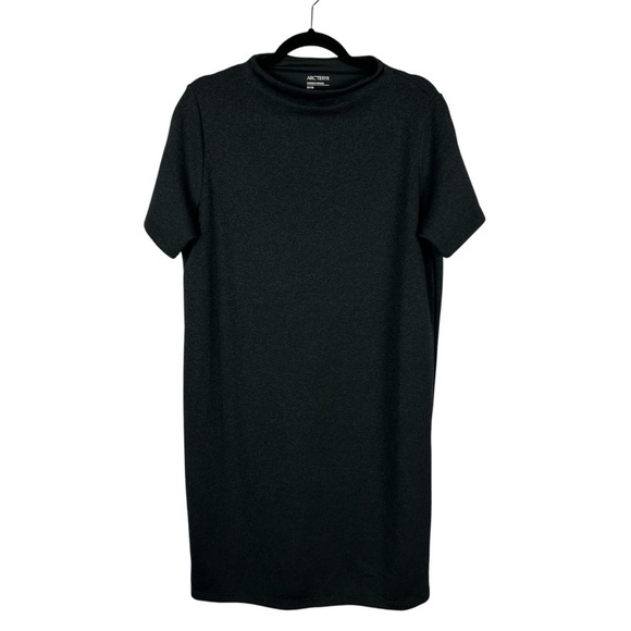 Arc´teryx Laina Knit Fleece Mock Neck Short Sleeve Shift Dress Medium Black - Picture 2 of 14